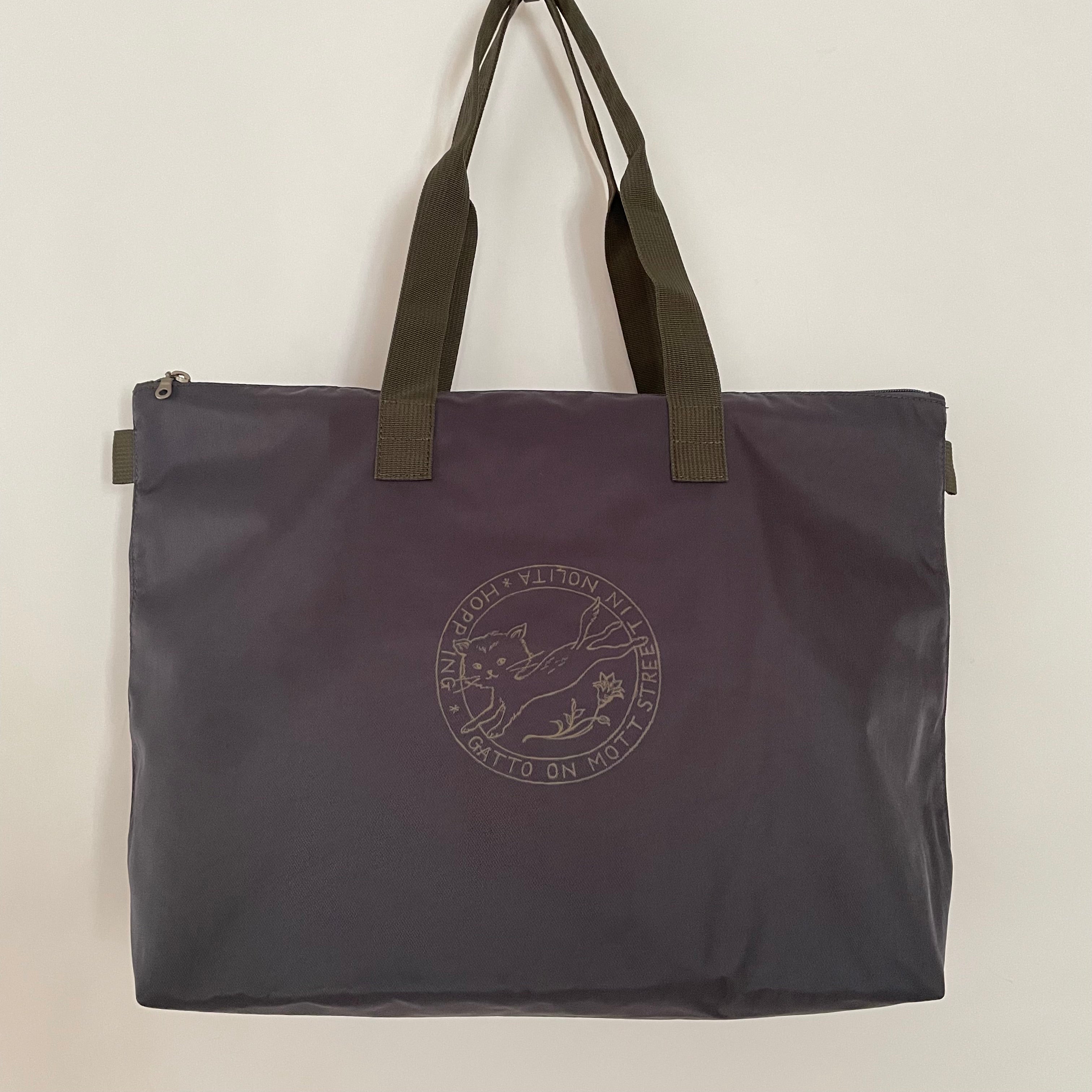 Tania-C | Tote Bag All-Nylon with Cat Print Motif | Grey