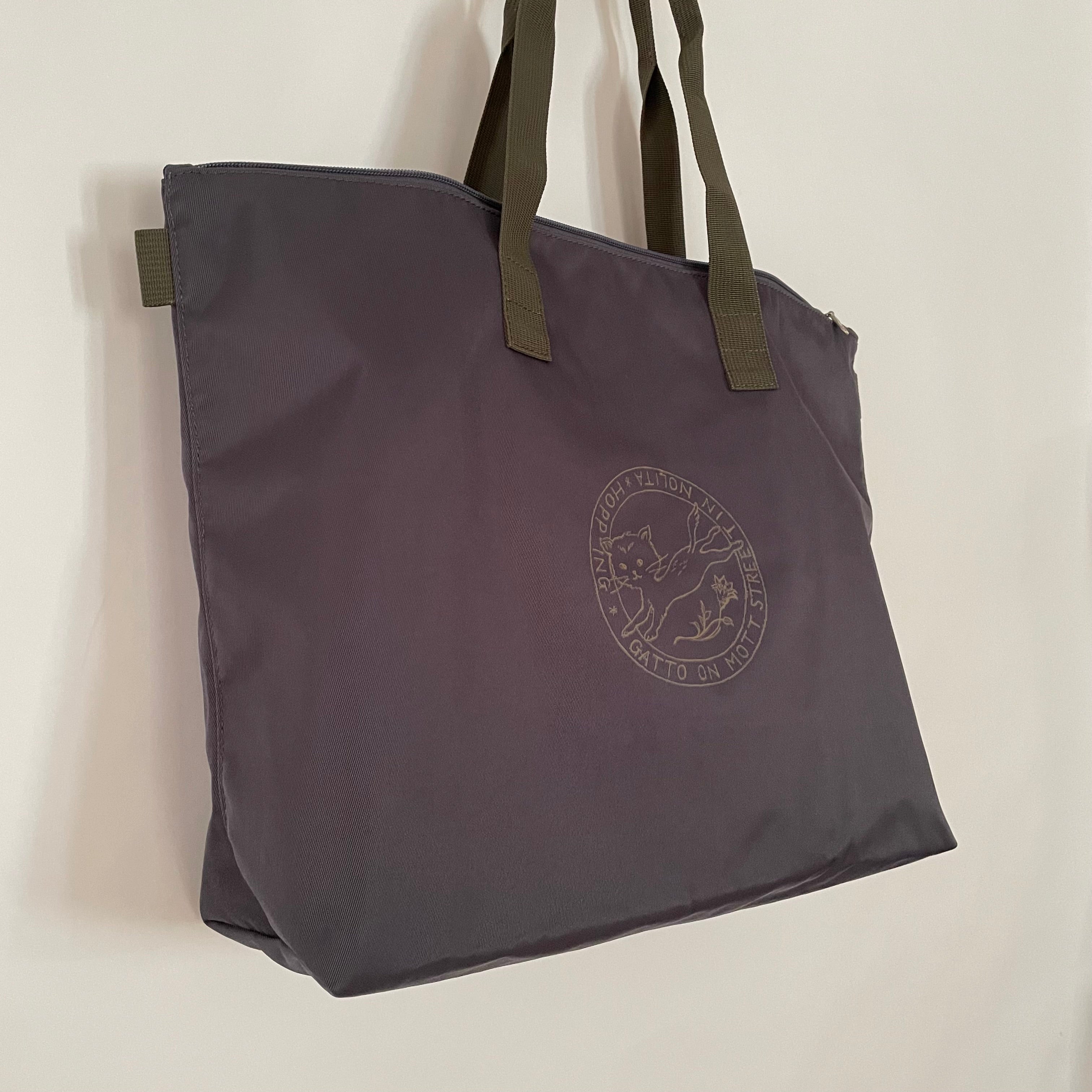 Tania-C | Tote Bag All-Nylon with Cat Print Motif | Grey