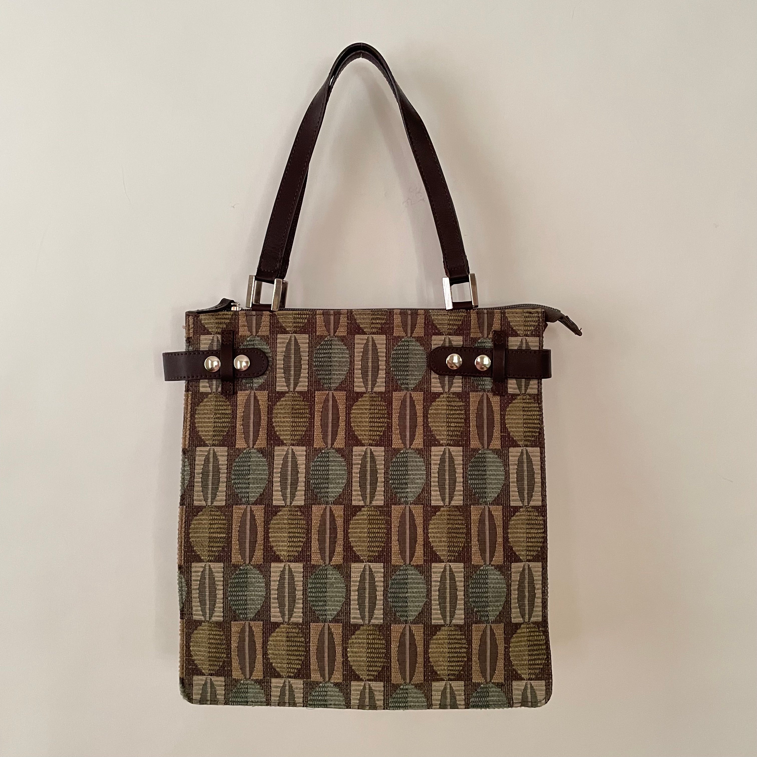 Premium Collection | Vintage Wool Woven Material Bag with Leather Accents | Taupe x Ochre x Sage x Chocolate