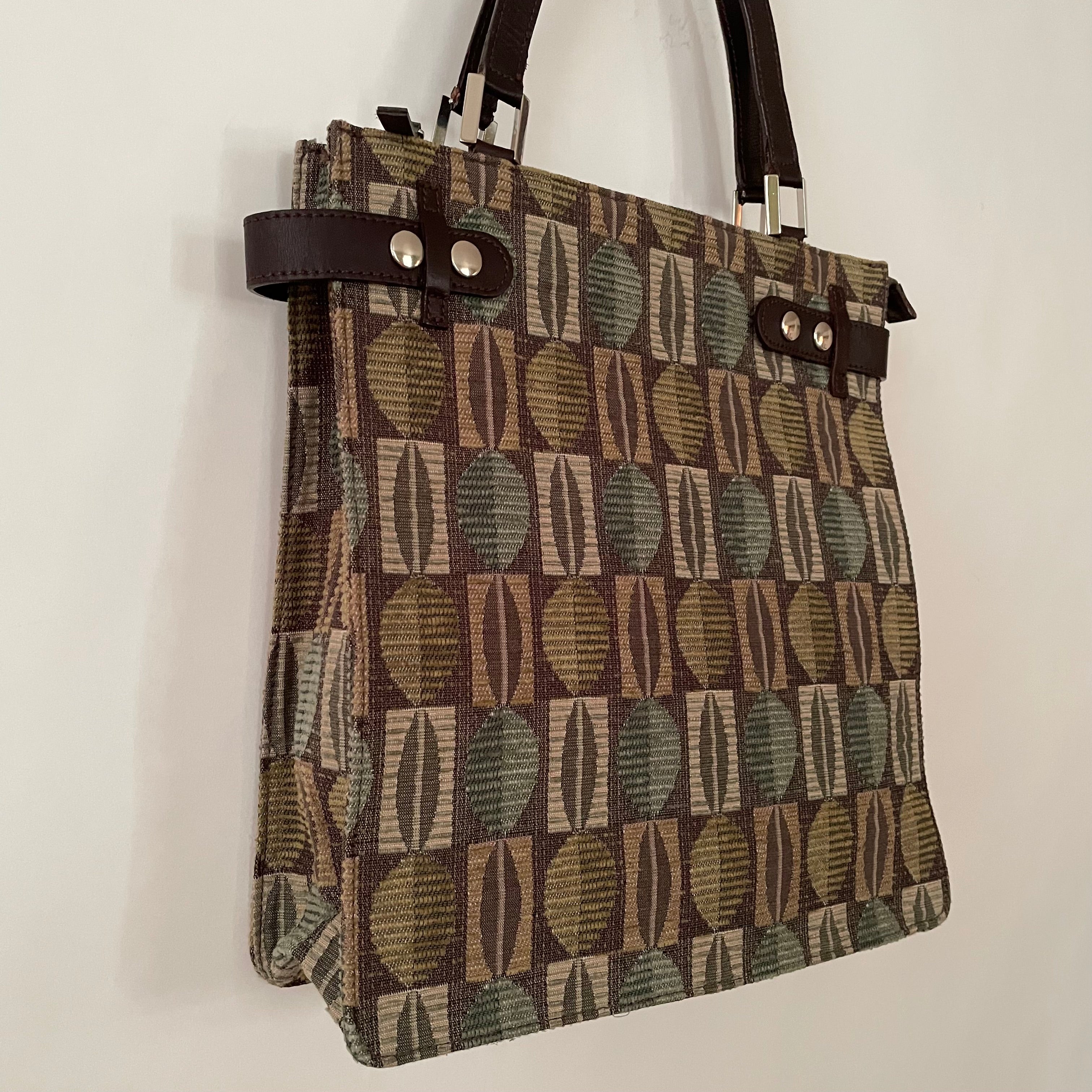 Premium Collection | Vintage Wool Woven Material Bag with Leather Accents | Taupe x Ochre x Sage x Chocolate