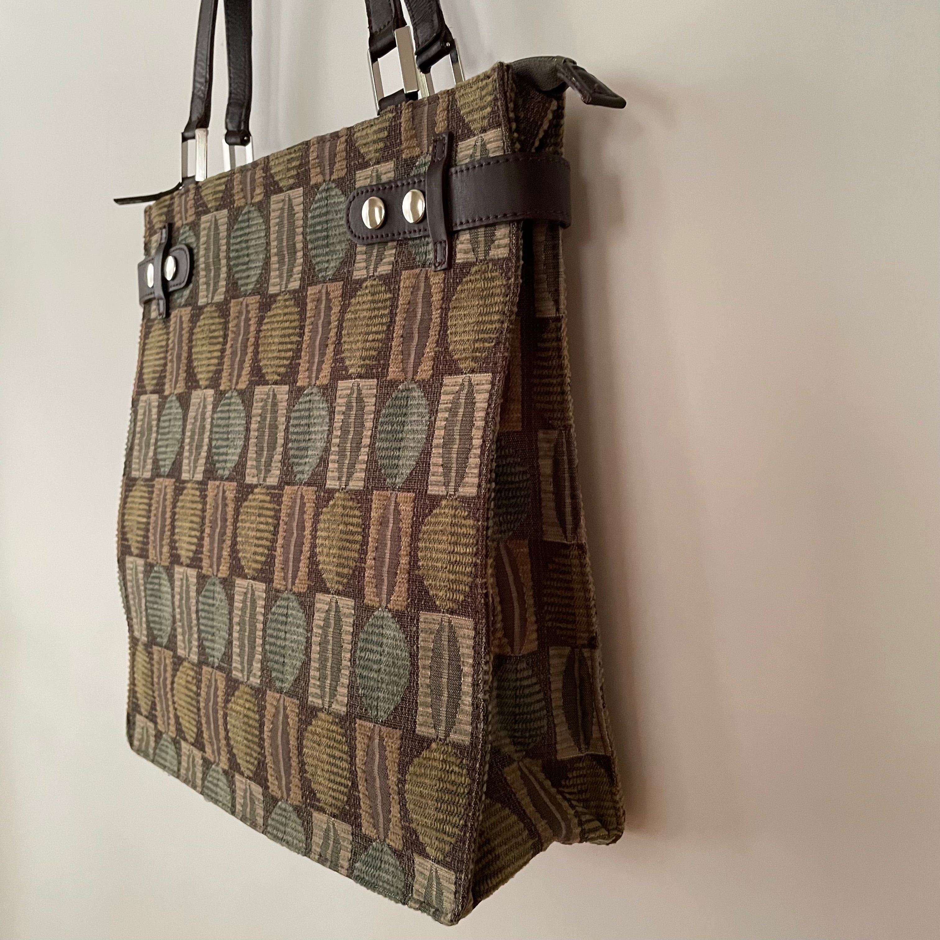 Premium Collection | Vintage Wool Woven Material Bag with Leather Accents | Taupe x Ochre x Sage x Chocolate