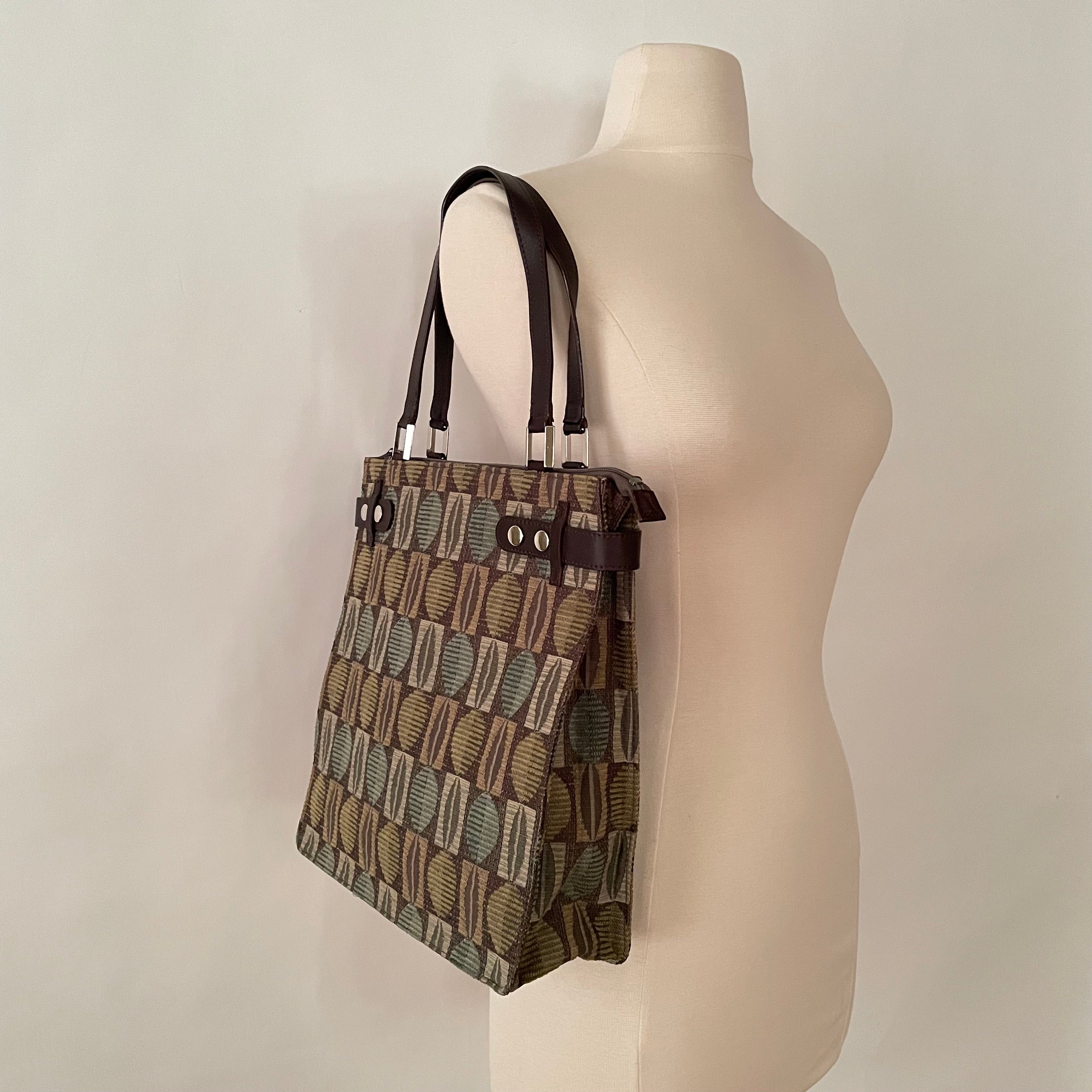 Premium Collection | Vintage Wool Woven Material Bag with Leather Accents | Taupe x Ochre x Sage x Chocolate