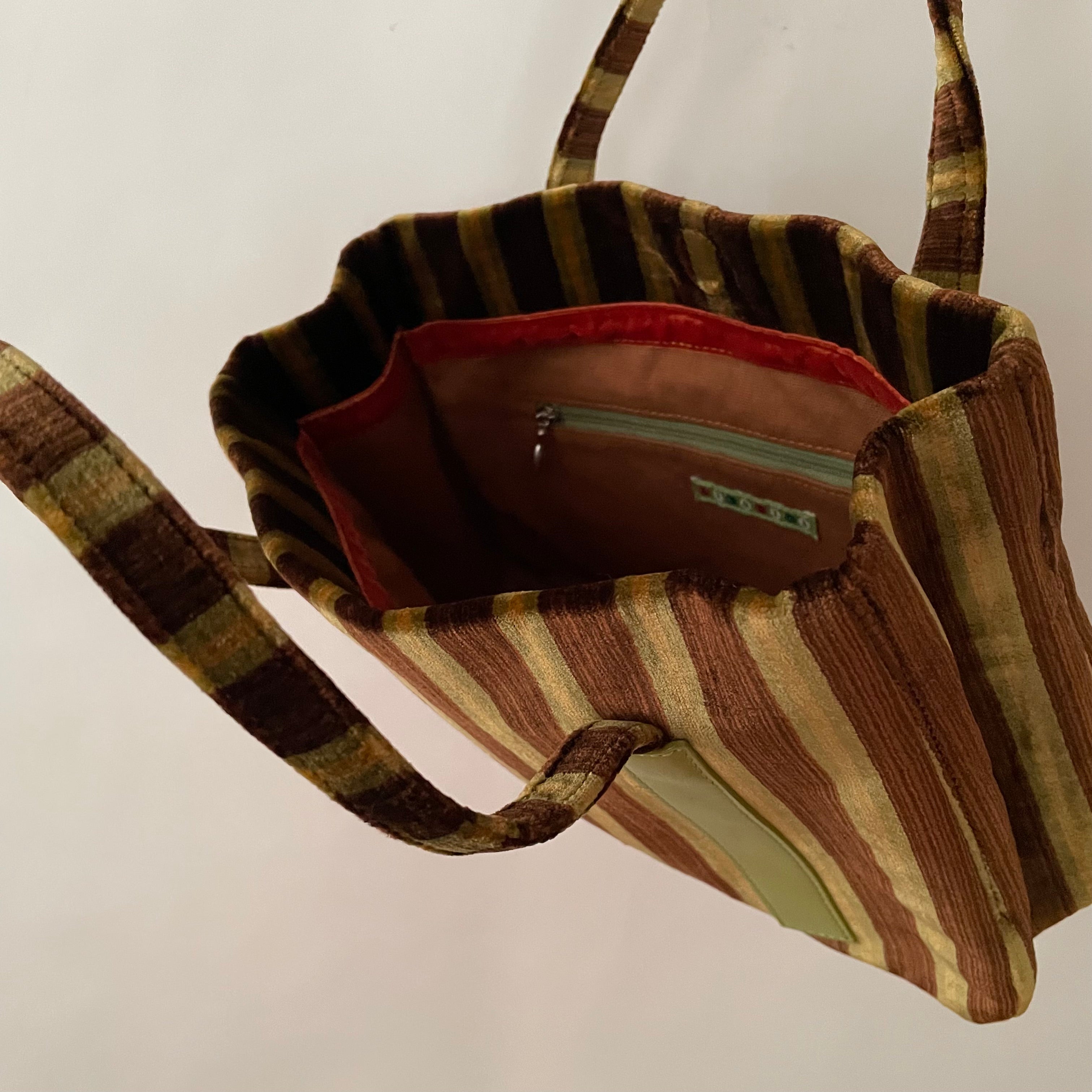 Premium Collection | Vintage Chenille Fabric Hand Bag with Rust and Lime Leather Accents | Brown