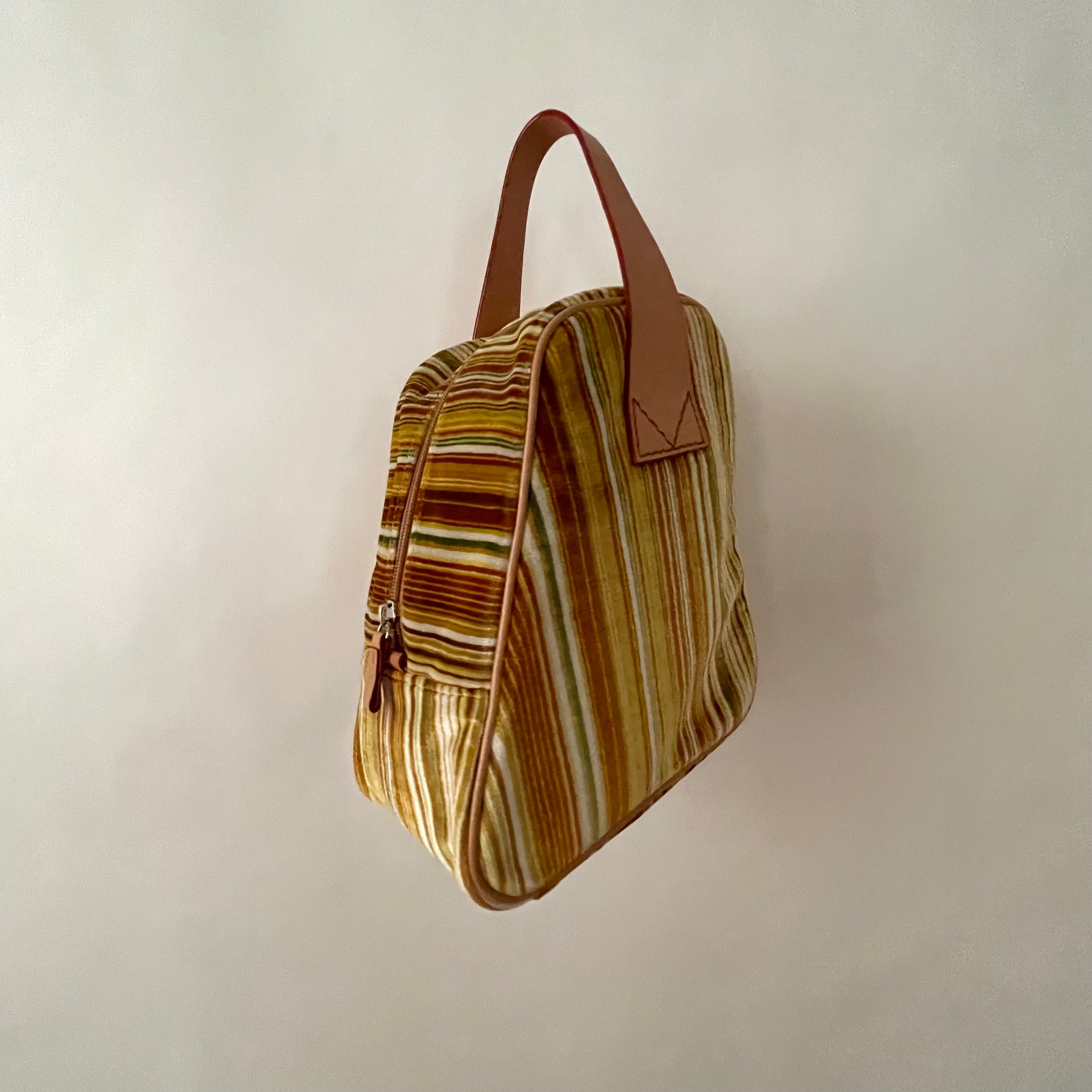 Premium Collection | Vintage Chenille Fabric Hand Bag with Leather Handles | Yellow