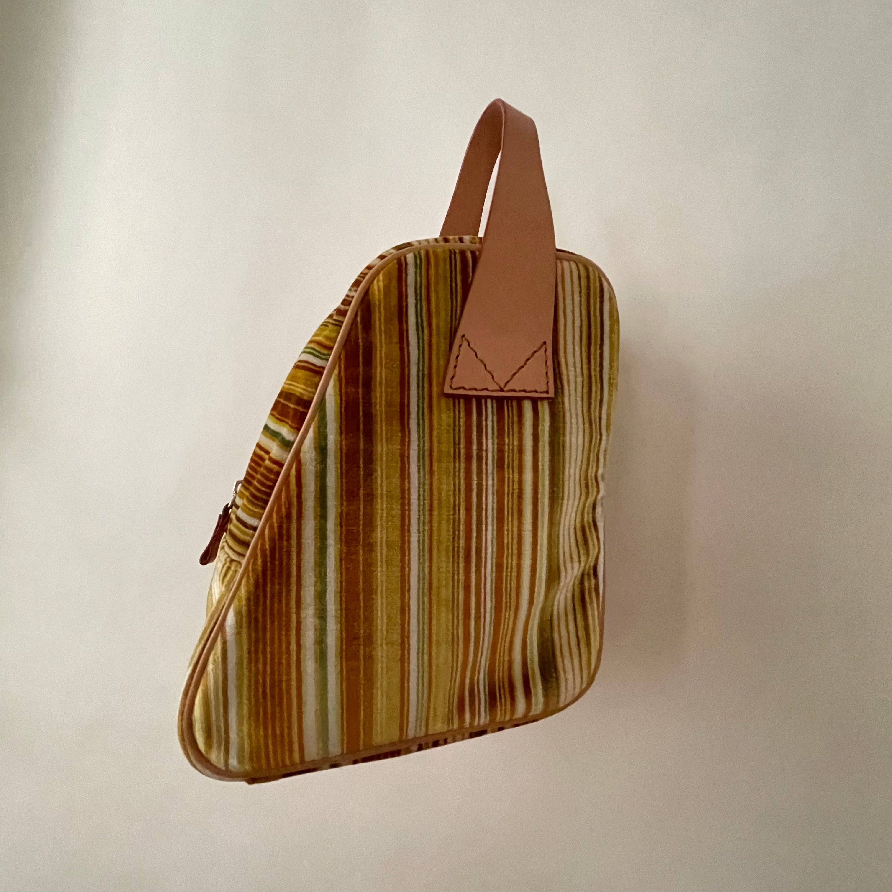 Premium Collection | Vintage Chenille Fabric Hand Bag with Leather Handles | Yellow