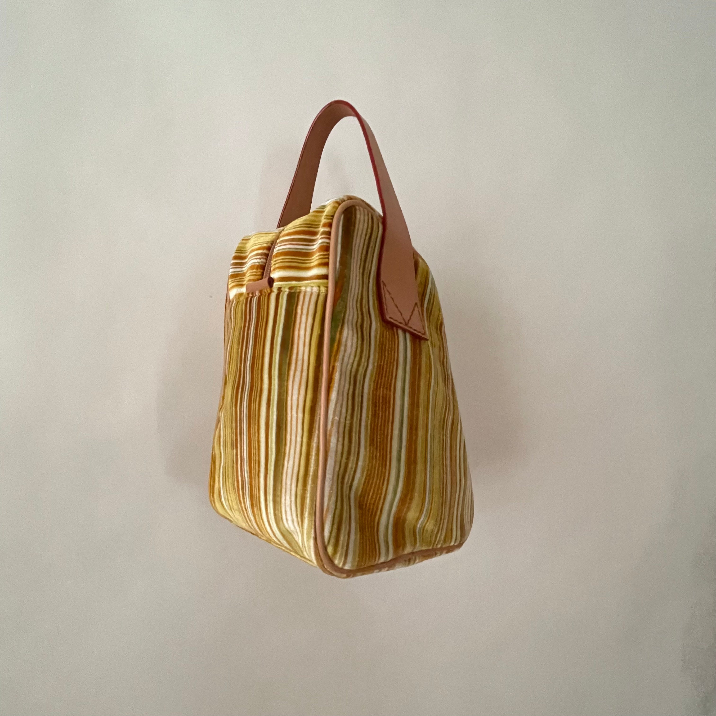 Premium Collection | Vintage Chenille Fabric Hand Bag with Leather Handles | Yellow