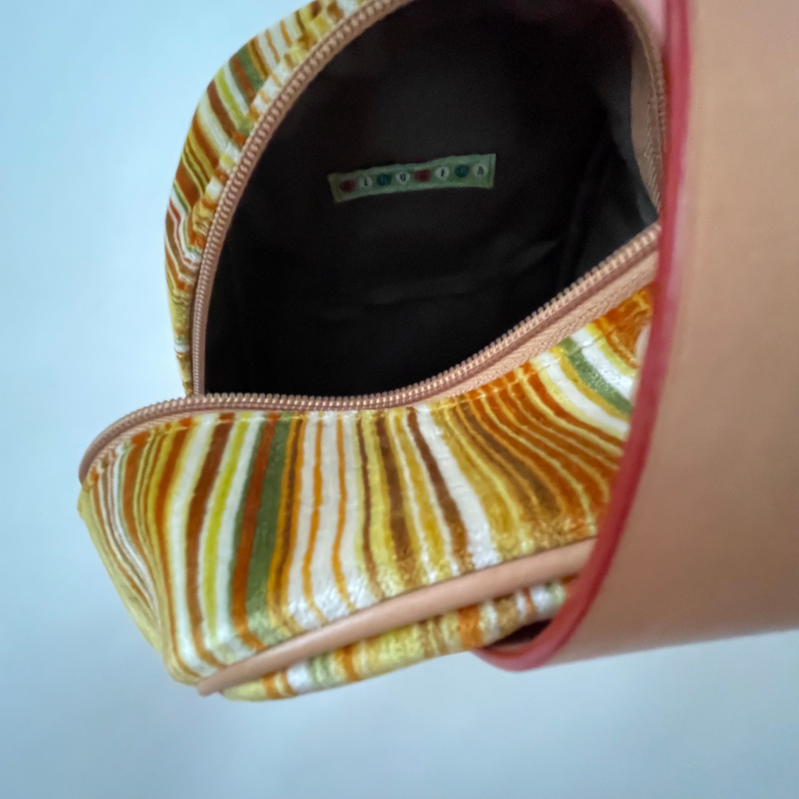 Premium Collection | Vintage Chenille Fabric Hand Bag with Leather Handles | Yellow