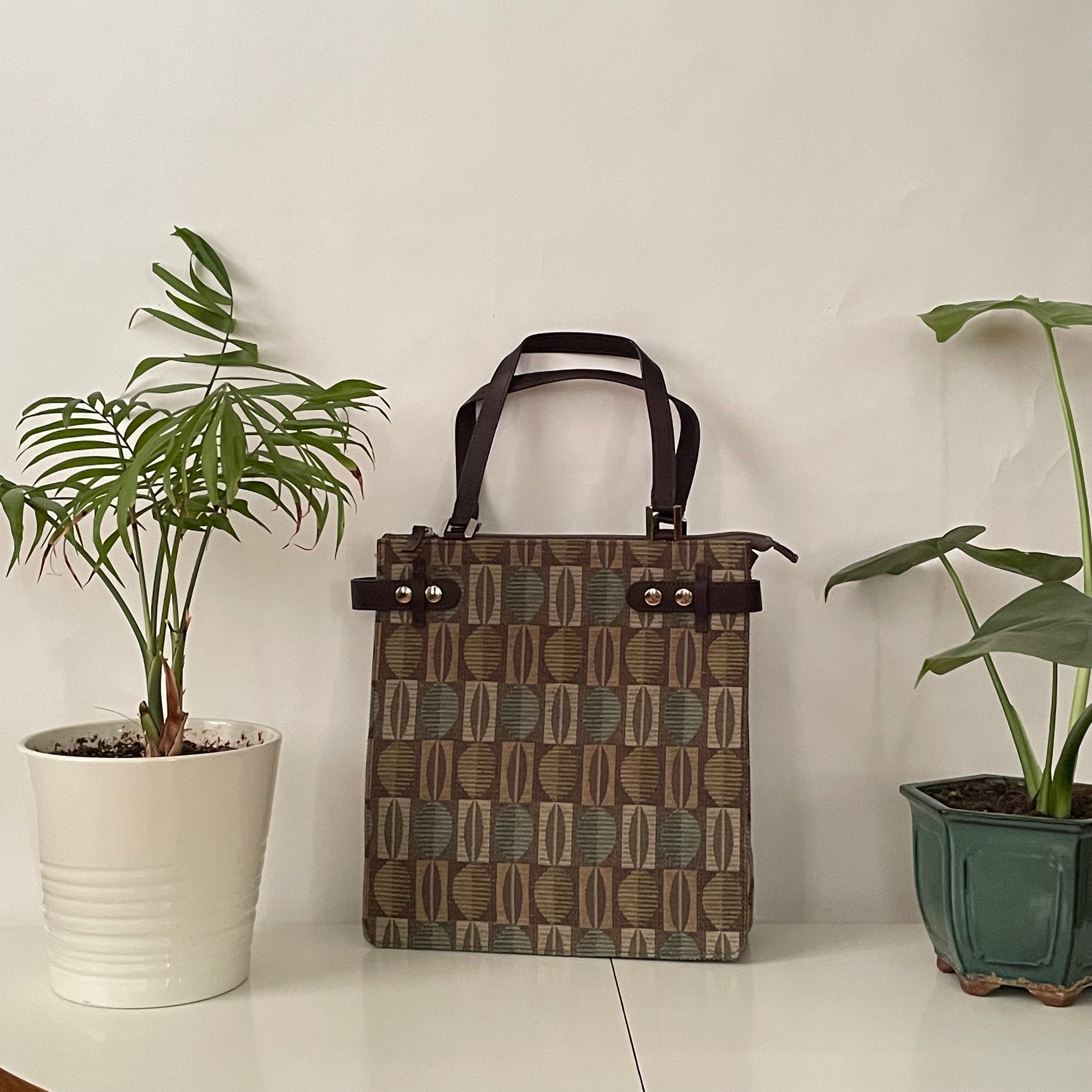 Premium Collection | Vintage Wool Woven Material Bag with Leather Accents | Taupe x Ochre x Sage x Chocolate