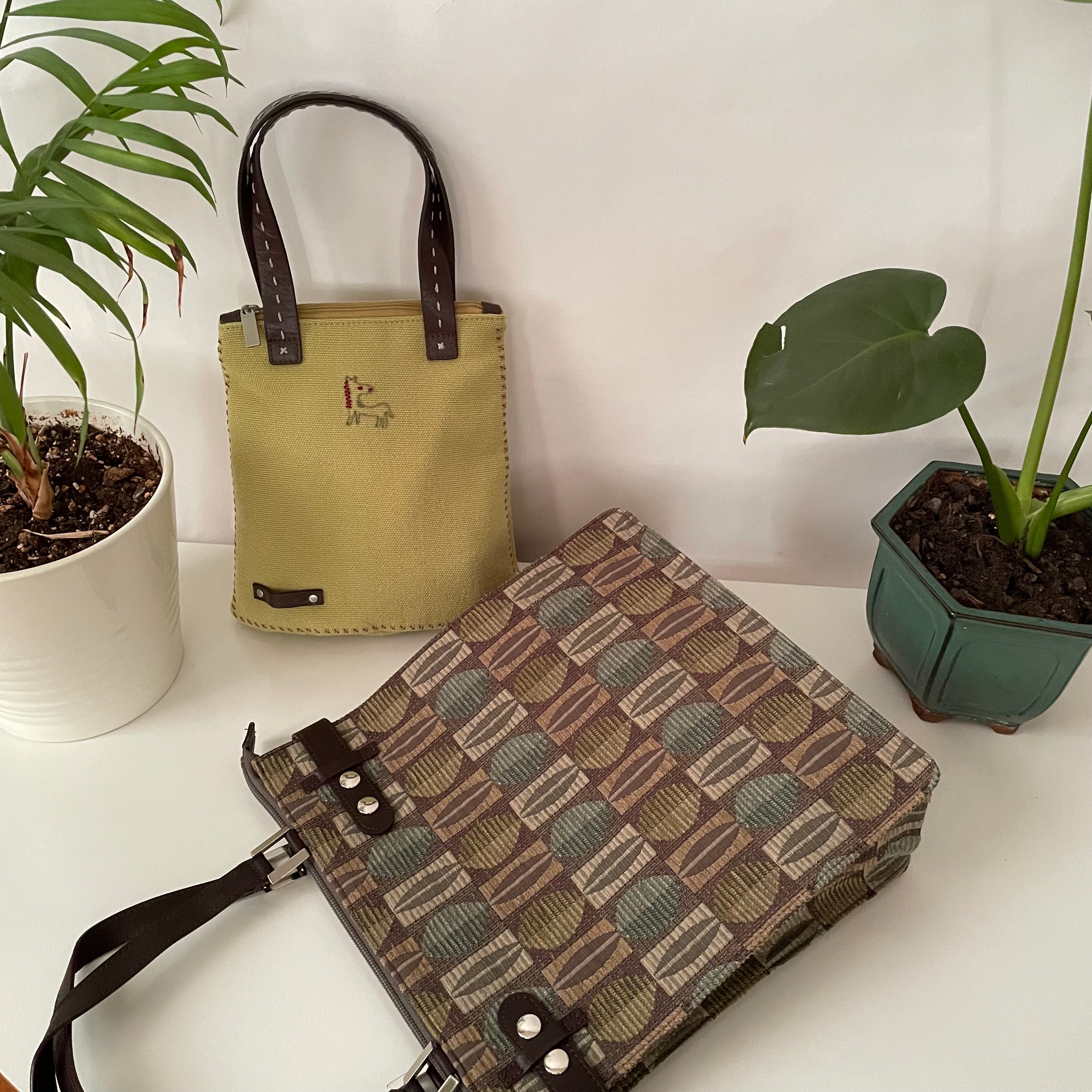 Premium Collection | Vintage Wool Woven Material Bag with Leather Accents | Taupe x Ochre x Sage x Chocolate