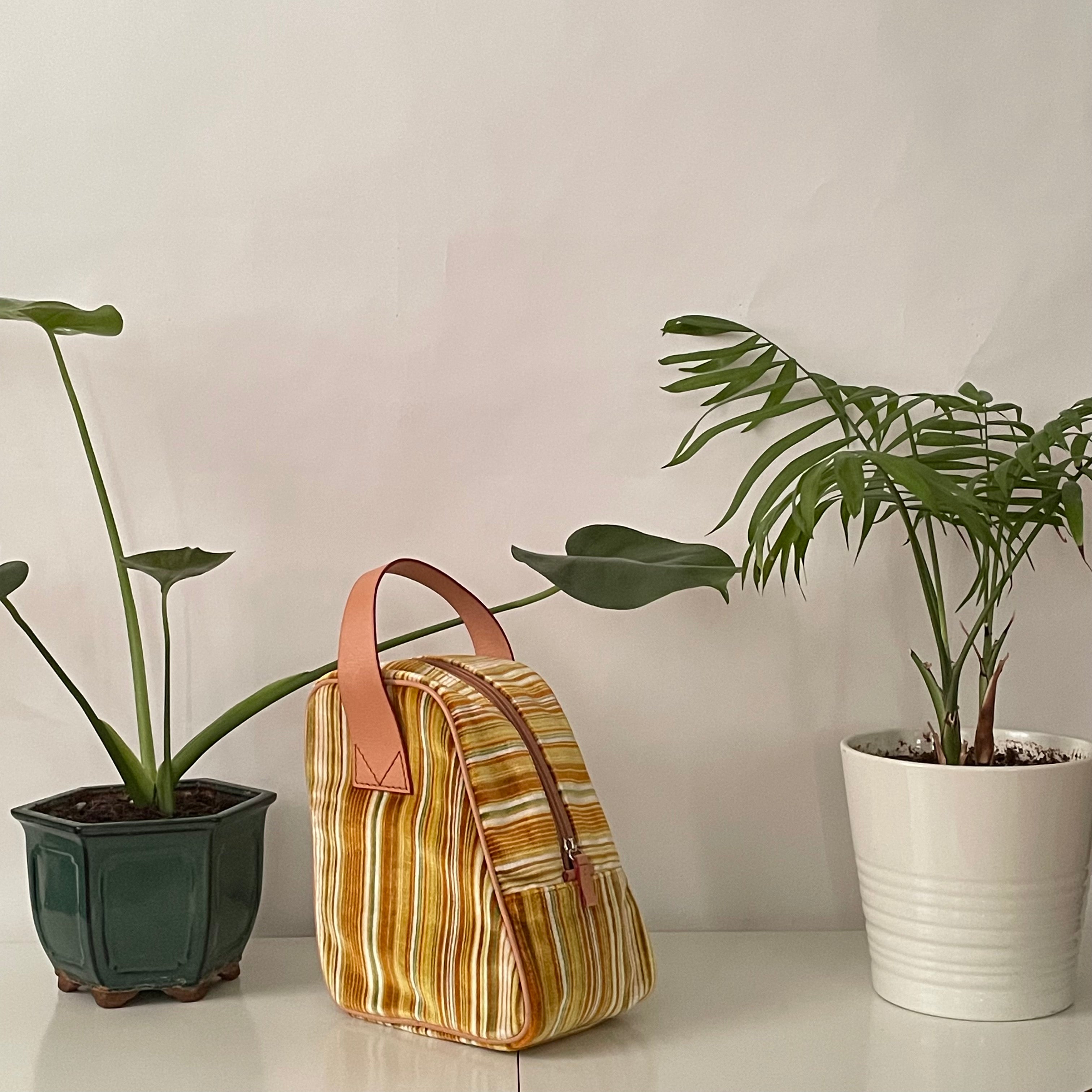 Premium Collection | Vintage Chenille Fabric Hand Bag with Leather Handles | Yellow