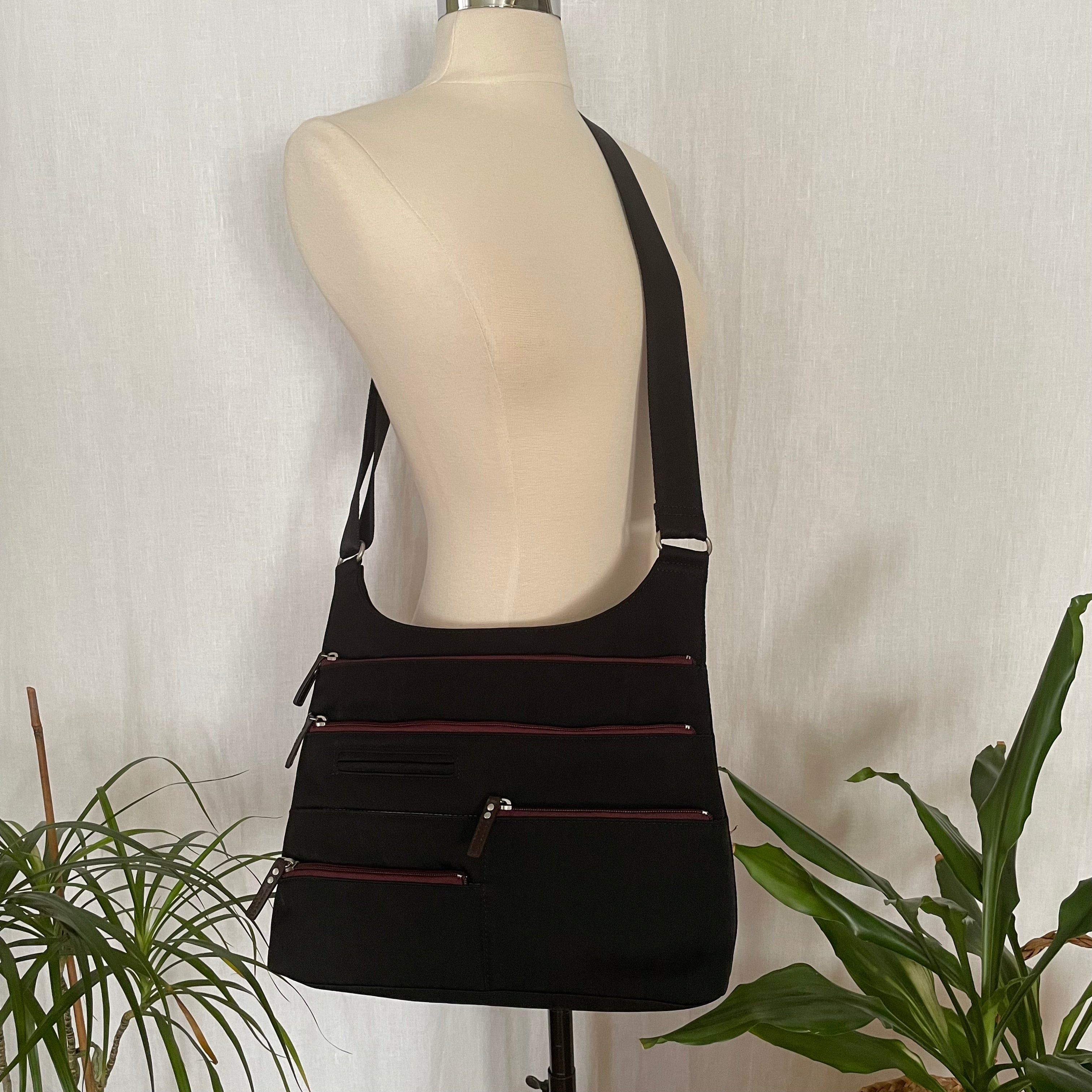 TEELA - Black x Maroon | Multi-Pocket Shoulder Bag | Medium