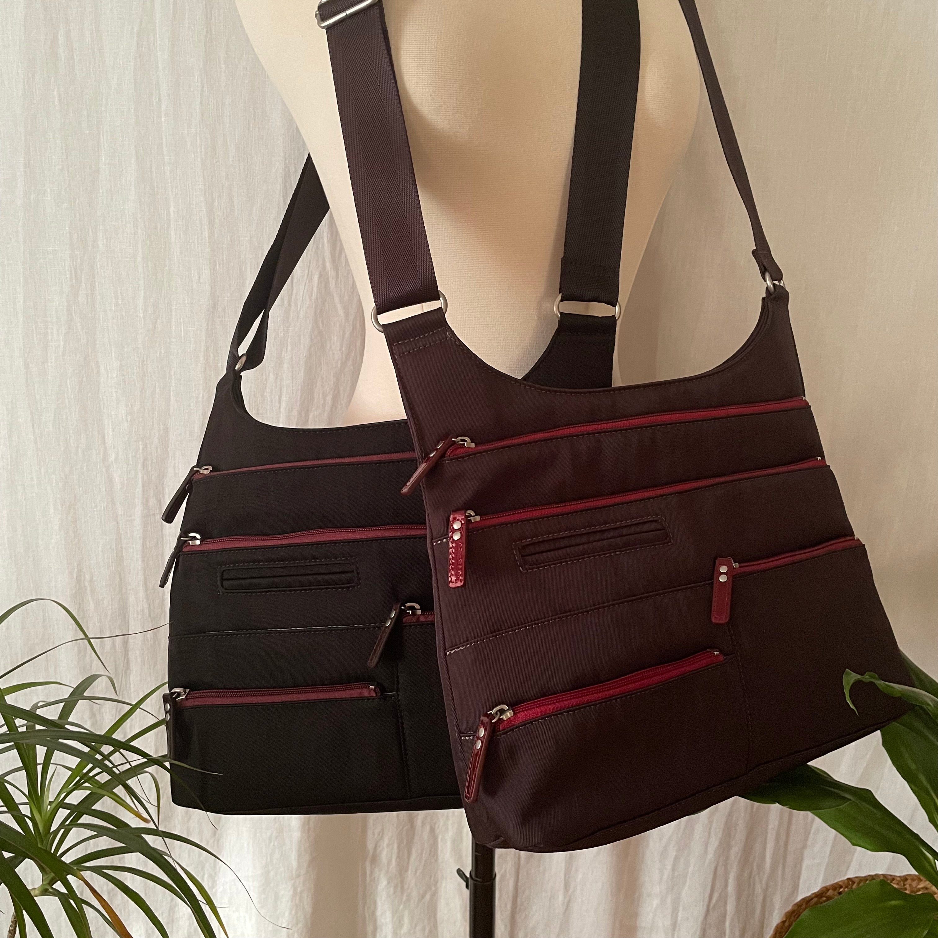 TEELA - Black x Maroon | Multi-Pocket Shoulder Bag | Medium