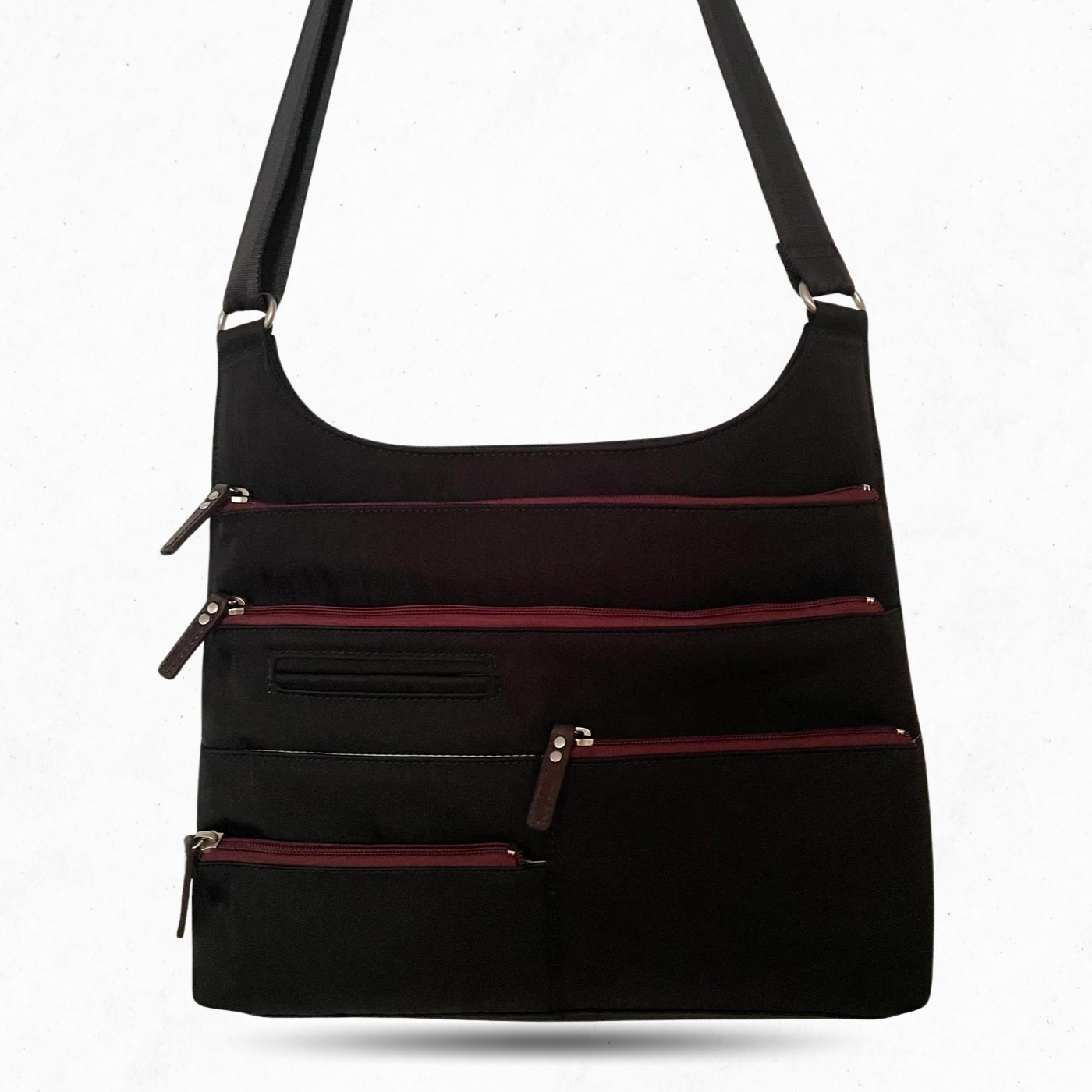 TEELA - Black x Maroon | Multi-Pocket Shoulder Bag | Medium