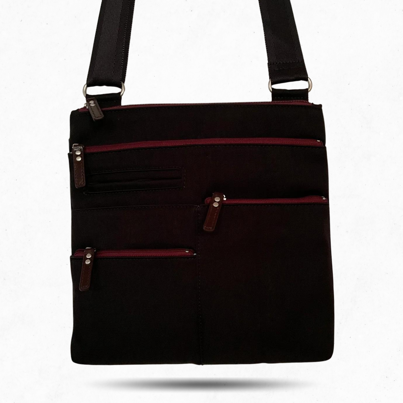 NICO - Black x Maroon | Multi-Pocket Shoulder Bag | Small
