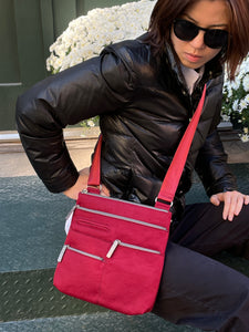 TEELA - Dark Red x Champagne | Multi-Pocket Shoulder Bag | Medium