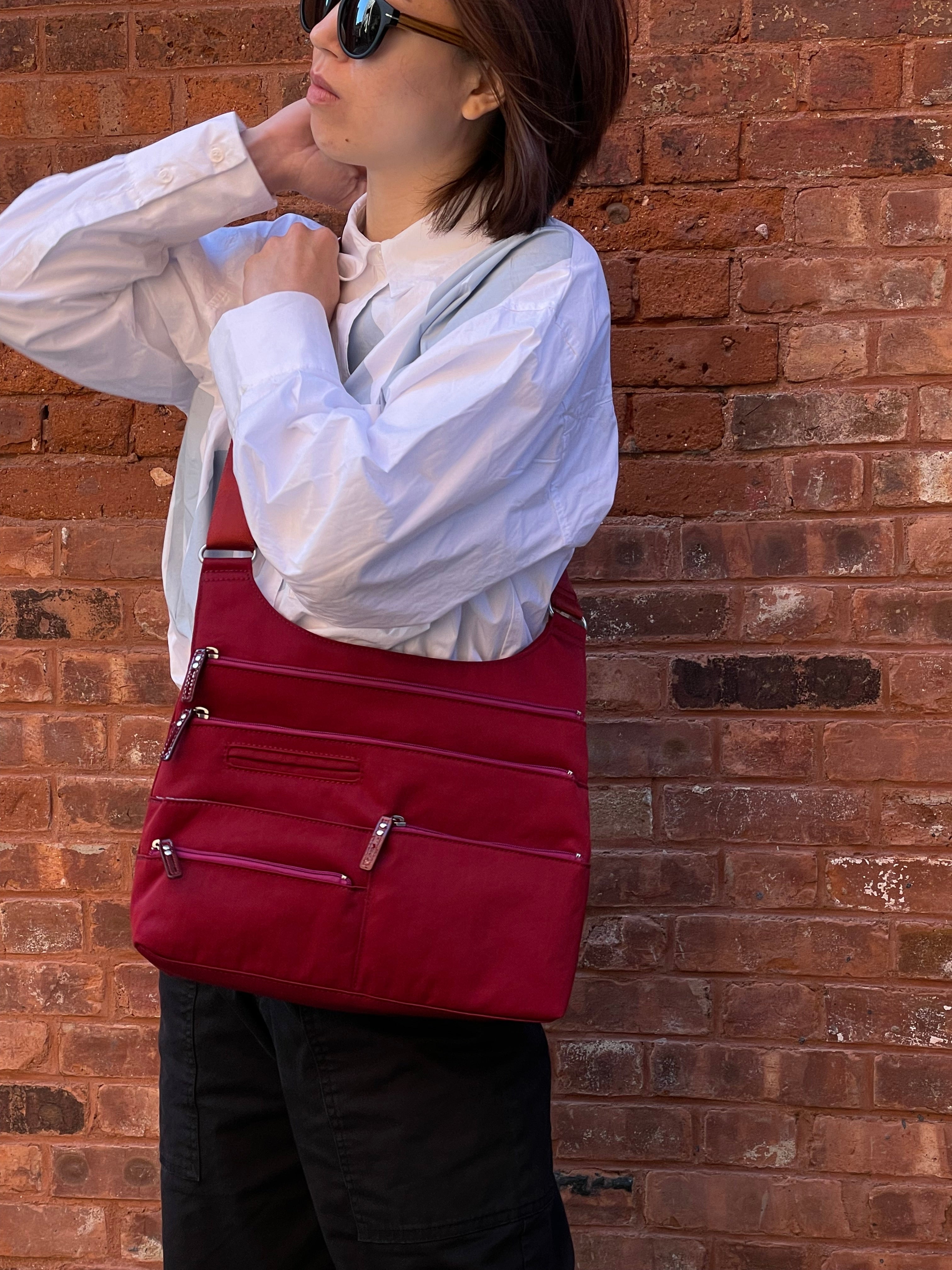 TEELA - Dark Red x Rose | Multi-Pocket Shoulder Bag | Medium